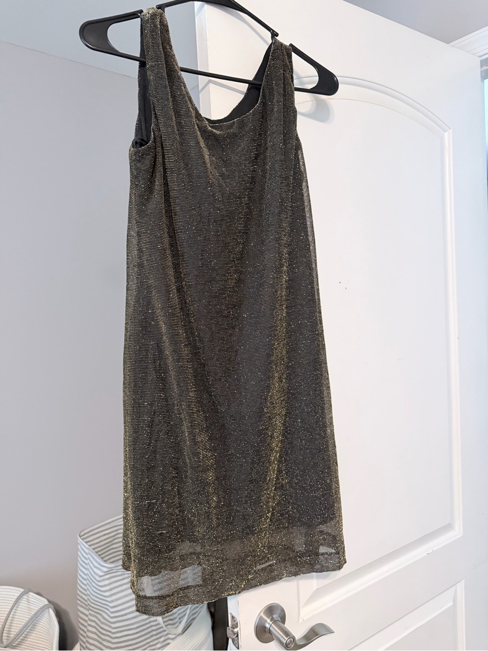 Onyx Nite Metallic Black and Gold Sleeveless Mini Dress